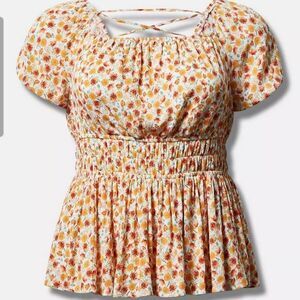 Torrid Crinkle Gauze Criss Cross Back Blouse